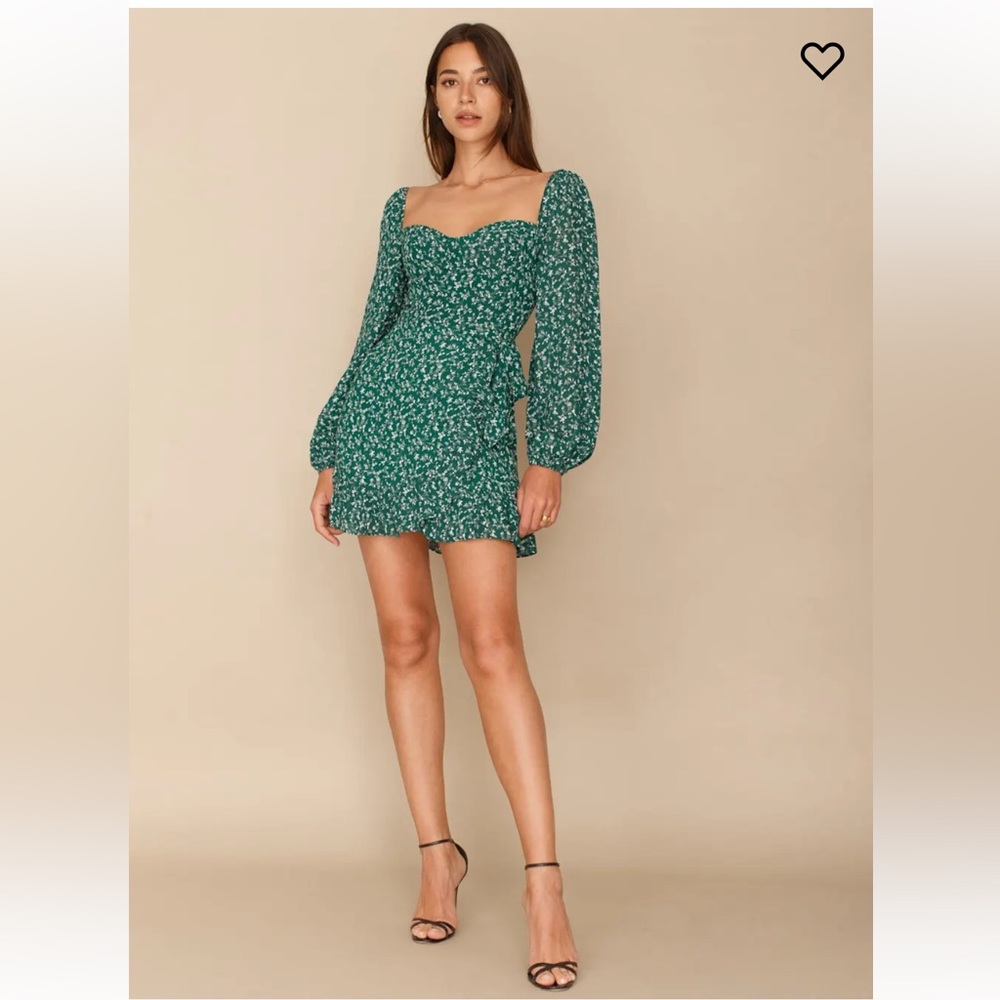Reformation - Cammi Green Long Sleeve Mini Dress | print Parsley (size 4)